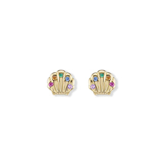 Micro Shell Studs with Multi-Colored Sapphires