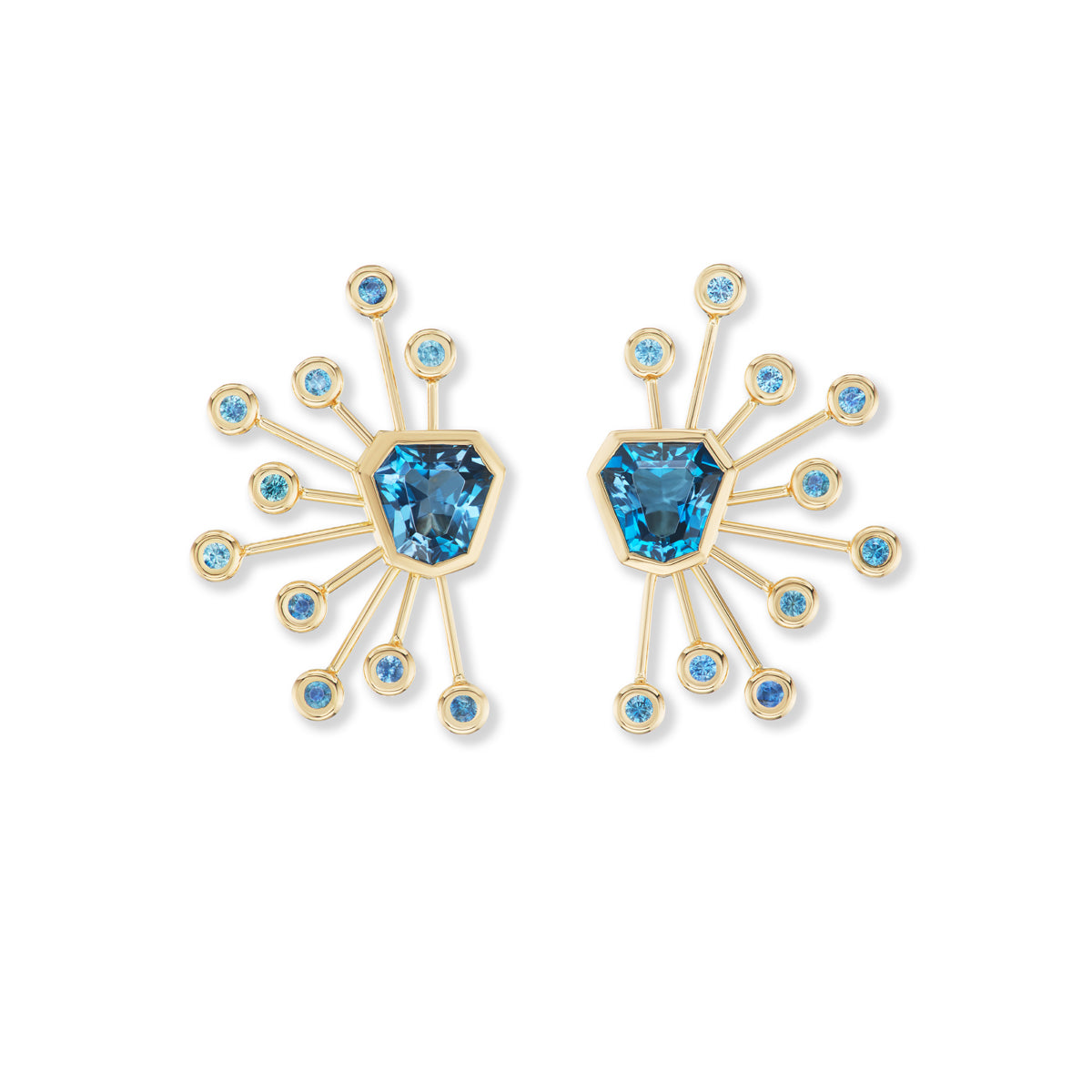 One-of-a-Kind Blue Topaz Kite Studs with Teal Blue Sapphire