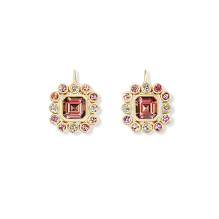 Wildflower Drop Earrings with Peach Tourmaline Asschers & Multi Petals