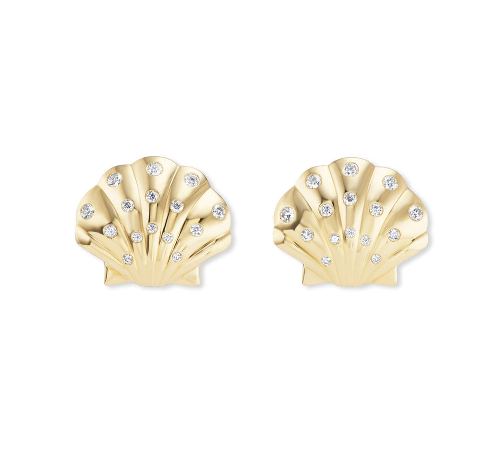 Medium Gold Shell Earrings with Diamonds – Brent Neale