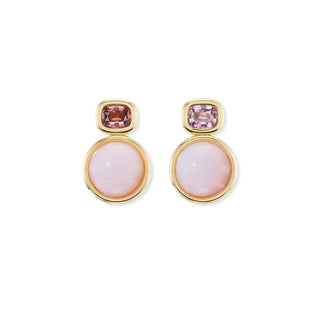 Marker Earrings with Carved Pink Opal & Berry-Pink Sapphires