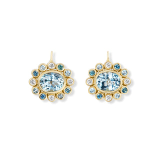 Wildflower Drop Earrings with Oval Aquamarine & Multi Petals
