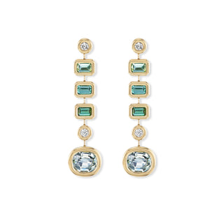 One-of-a-Kind Pillow Drop Earrings with Green Stones