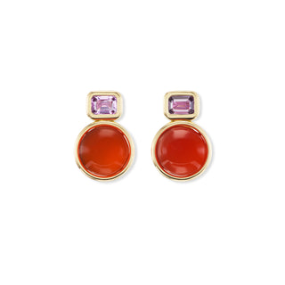 Marker Earrings with Carved Carnelian & Magenta Sapphires