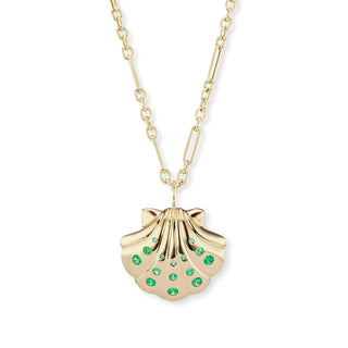Large Gold Shell Pendant with Emeralds