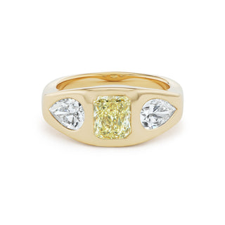 One-of-a-Kind BNS Ring with Yellow Radiant Diamond and Diamond Pear Sides