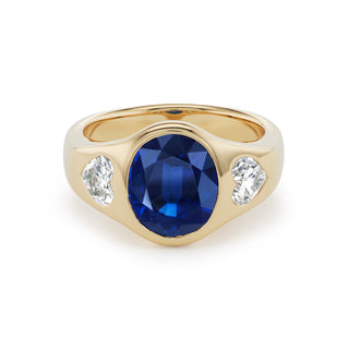 One-of-a-Kind BNS Ring with Oval Sapphire and Heart Diamond Sides