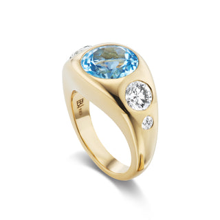 One-of-a-Kind BNS Ring with Round Aquamarine and Diamond Round Sides