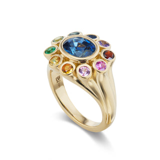 One-of-a-Kind Wildflower Ring with Oval Blue Sapphire and Rainbow Petals