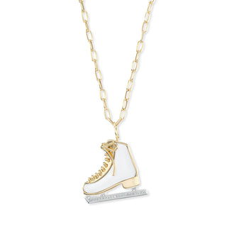 Ice Skate Pendant with Carved White Agate & Diamonds