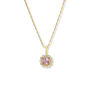 One-of-a-Kind Wildflower Pendant with Pink Tourmaline Cushion and Diamond Rounds