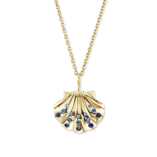 Medium Gold Shell Pendant with Ombre Blue Sapphires