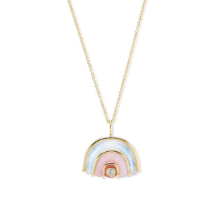 Small Marianne Pendant with Rainbow Moonstone, Pink Opal, and Rhodochrosite