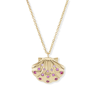 Medium Gold Shell Pendant with Ombre Pink Sapphires