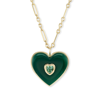 AERIN x Brent Neale : Large Puff Heart Pendant with Green Agate and Green Tourmaline Heart Inset