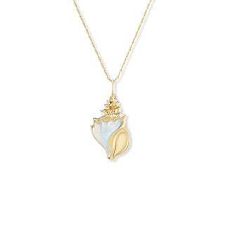 Large Conch Shell Pendant with Carved Rainbow Moonstone