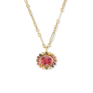 One-of-a-Kind Wildflower Pendant with Pink Tourmaline and Mixed Cabochon Petals