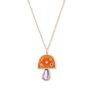 Small Magic Mushroom Pendant with Coral & Amethyst and Multi-Colored Sapphires