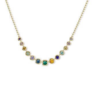 One-of-a-Kind Half-Pillow Necklace with Multi-Colored Gemstones