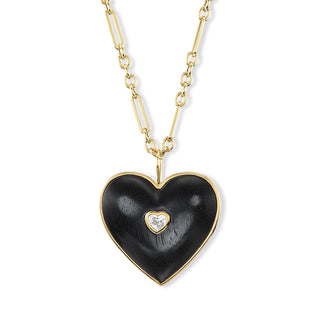 Large Puff Heart Pendant with Ebony Wood and Diamond Heart Inset