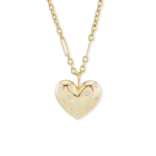 All Gold Puff Heart Pendant with Mixed-Shape Diamonds