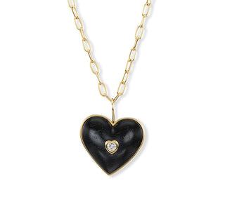 Medium Puff Heart Pendant with Ebony Wood and Diamond Heart Inset