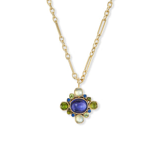 One-of-a-Kind Wildflower Pendant with Tanzanite and Mixed Cabochon Petals