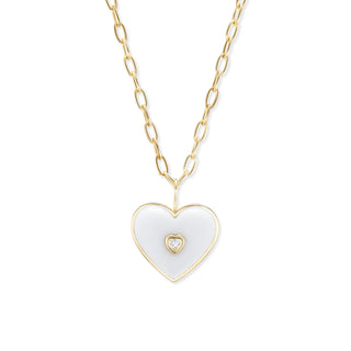 AERIN x Brent Neale : Medium Puff Heart Pendant with White Agate and Diamond Heart Inset