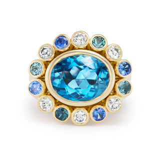 One-of-a-Kind Wildflower Ring with Blue Topaz Oval Center