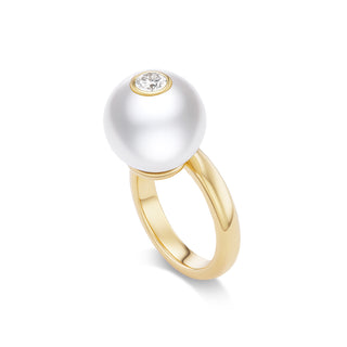 One-of-a-Kind Off-Set Rings with South Sea Pearls & Round Diamonds