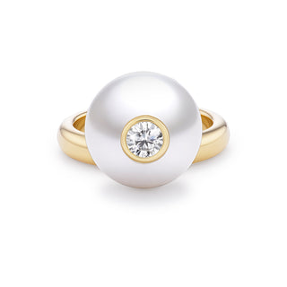 One-of-a-Kind Off-Set Rings with South Sea Pearls & Round Diamonds