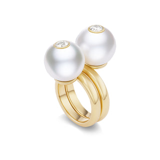 One-of-a-Kind Off-Set Rings with South Sea Pearls & Round Diamonds