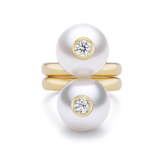 One-of-a-Kind Off-Set Rings with South Sea Pearls & Round Diamonds