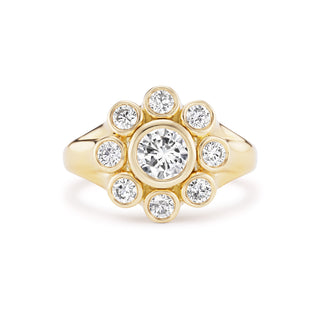 Wildflower Ring with Round Diamond and Diamond Petals - SIZE 4