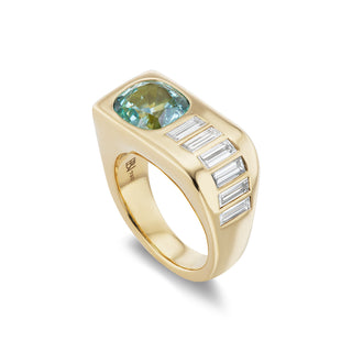 One-of-a-Kind BNS Waterfall Ring with Mint Tourmaline and Diamond Baguettes