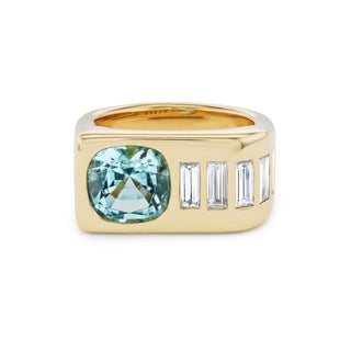 One-of-a-Kind BNS Waterfall Ring with Mint Tourmaline and Diamond Baguettes