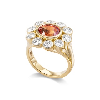 One-of-a-Kind Wildflower Ring with Orange Sapphire and Diamond Petals