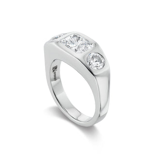 One-of-a-Kind BNS Ring with East-West Cushion Diamond and Round Diamond Sides