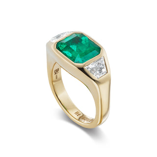 One-of-a-Kind BNS Ring with Emerald and Trapezoid Diamond Sides