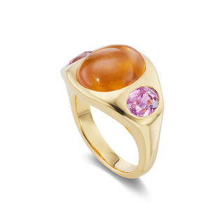 BNS Ring with Spessartite Cabochon and Pink Sapphire Ovals