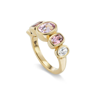 One-of-a-Kind 5 Stone Pillow Ring with Blush Pink Tourmaline & Diamonds