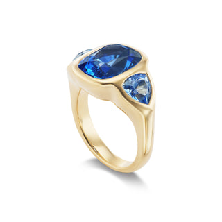 One-of-a-Kind BNS Ring with Oval Sapphire and Light Blue Sapphire Shields