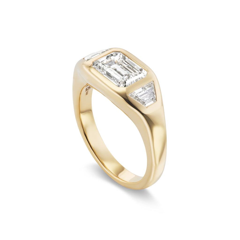 One-of-a-Kind BNS Ring with East-West Emerald-Cut Diamond and Trapezoi ...