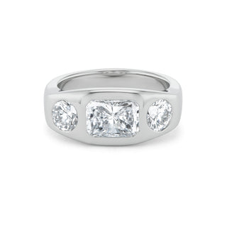 One-of-a-Kind BNS Ring with East-West Cushion Diamond and Round Diamond Sides