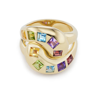 Knot Ring with Multi-Colored Square Gemstones