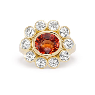One-of-a-Kind Wildflower Ring with Orange Sapphire and Diamond Petals