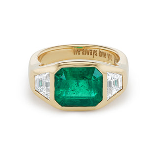One-of-a-Kind BNS Ring with Emerald and Trapezoid Diamond Sides