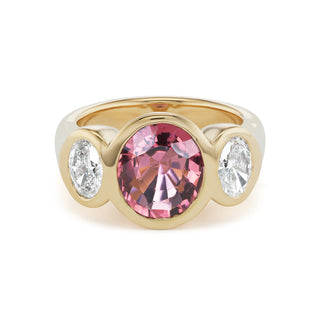 One-of-a-Kind Pillow Ring with Pink Tourmaline and Diamond Sides