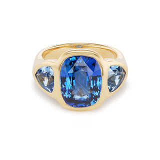 One-of-a-Kind BNS Ring with Oval Sapphire and Light Blue Sapphire Shields