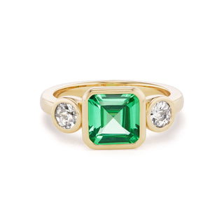 One-of-a-Kind Pillow Ring with Green Sapphire and Round Diamond Sides